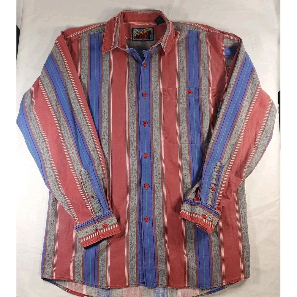 Vintage 90's Blazer Firenze Men's Medium Colorful Striped Long Sleeve Button Up